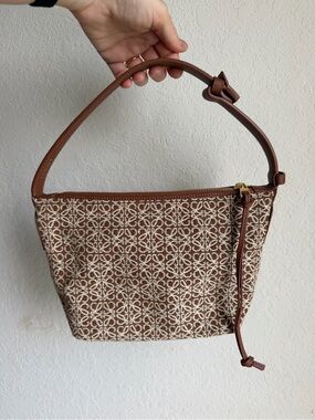 Loewe Small Anagram Cubi Bag Brown Jacquard and Leather